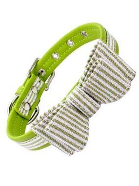 Zachary Saylor Preppy Green Oxford Stripe Bow Tie Dog Collar Large Gift Packaged